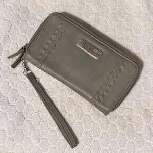 Gray Wristlet Wallet with Woven Detail